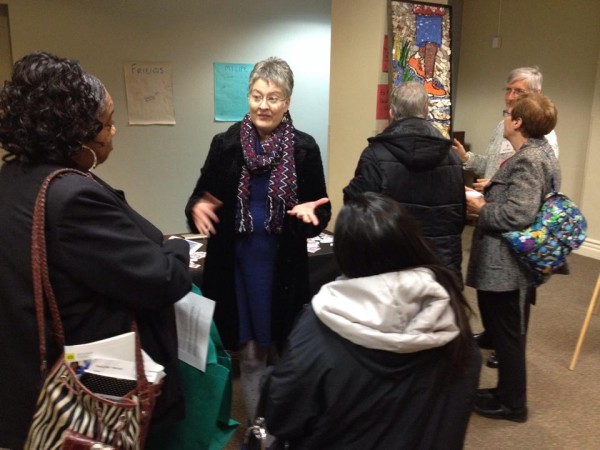 Lynn Bridge conversing with participants in Texas Conference of Churches' Faith and Arts Celebrtation 2014